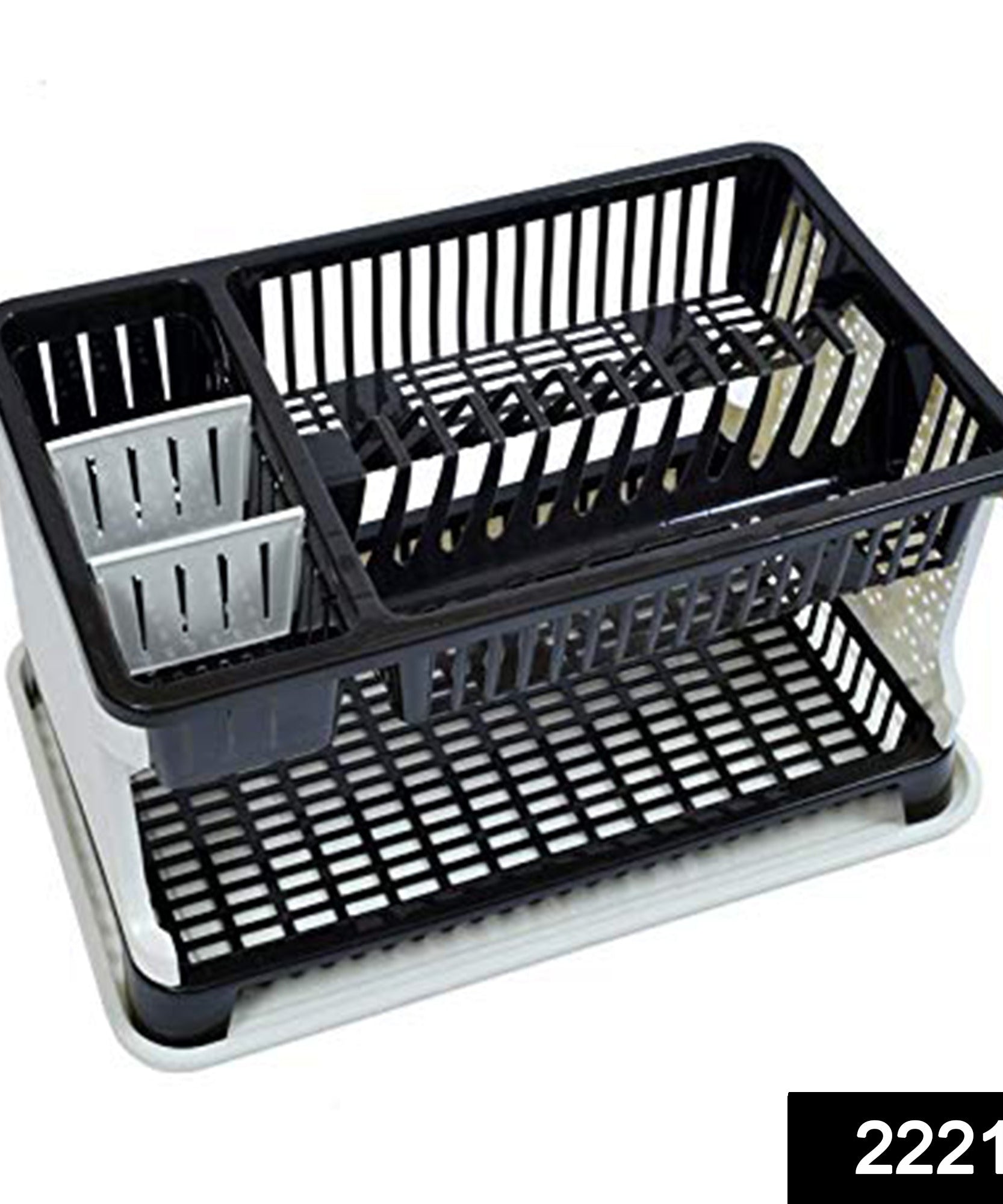 Multi-level dish rack with water draining feature.