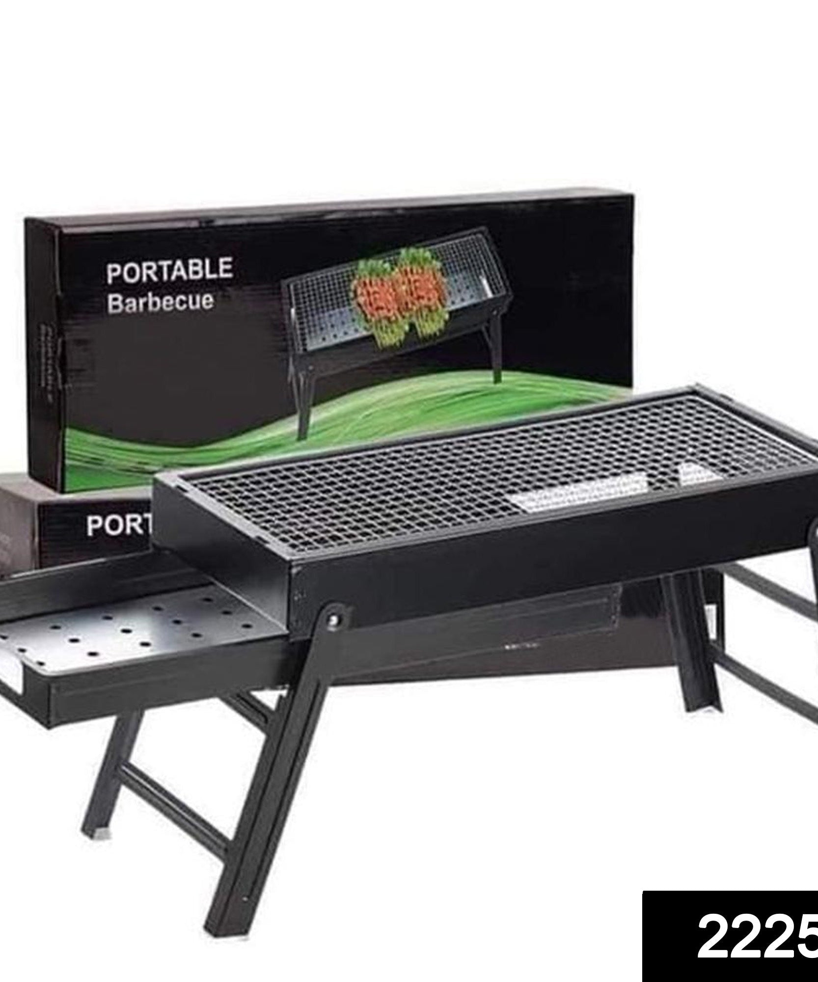 Compact folding barbecue grill for easy portability.