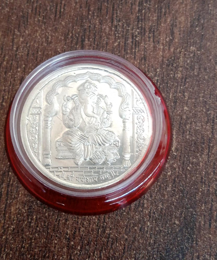 Ganesh Ji, Silver color Coin for Gift & Pooja | Silver Coin | Silver Coin / Diwali Gift (1 Pc / (Metal is not silver)