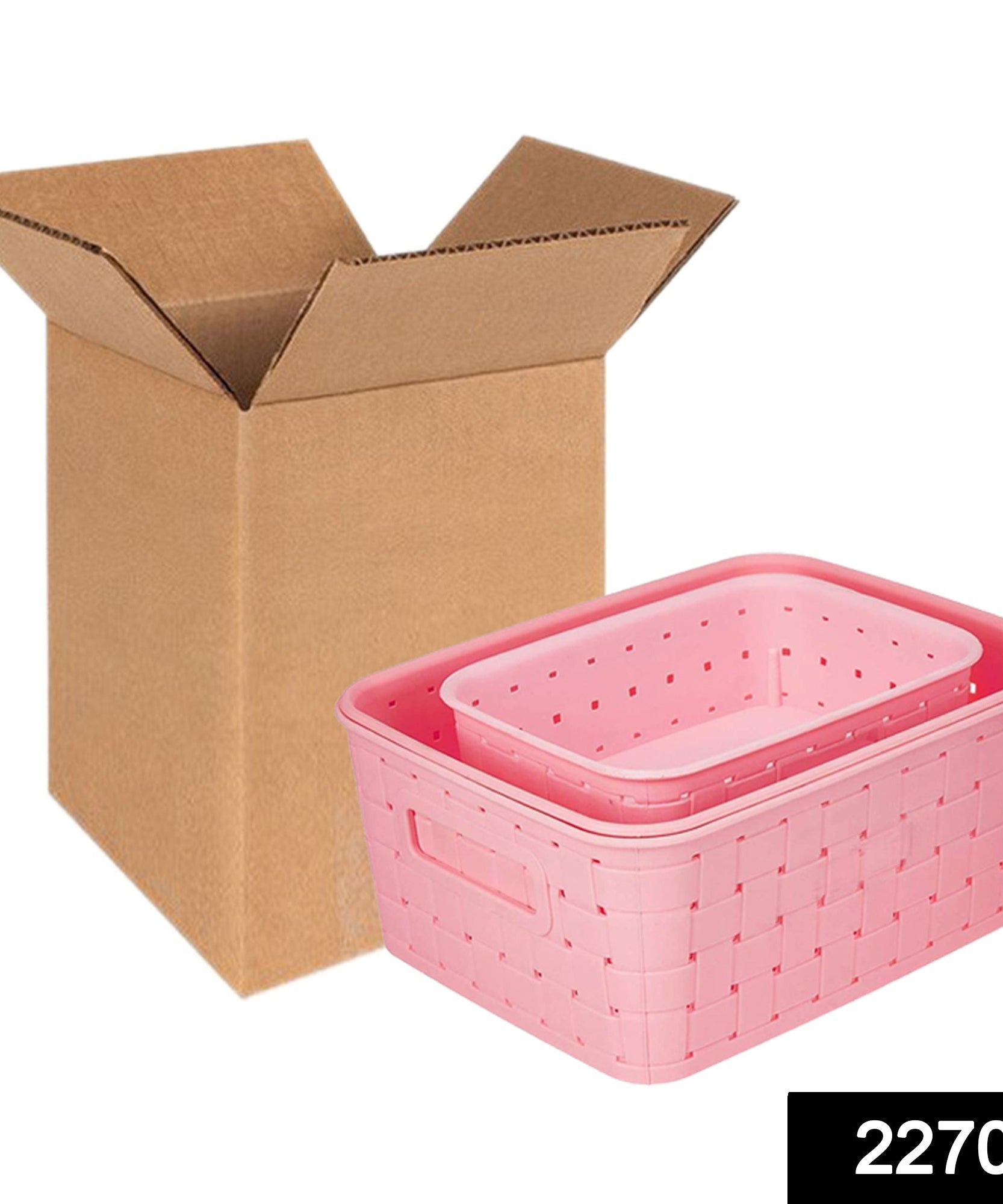 Smart storage basket set with SKU code, perfect for shelf organization.