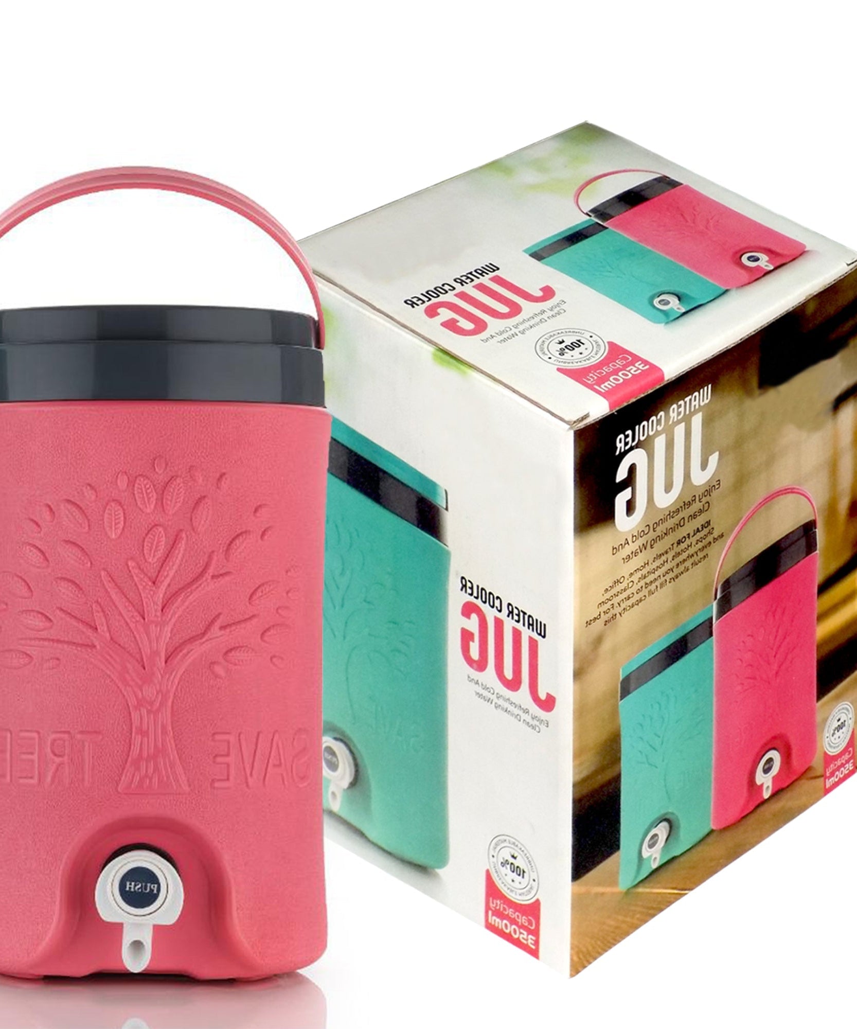 Large 3.5 LTR plastic water jug in vibrant colors for home use.