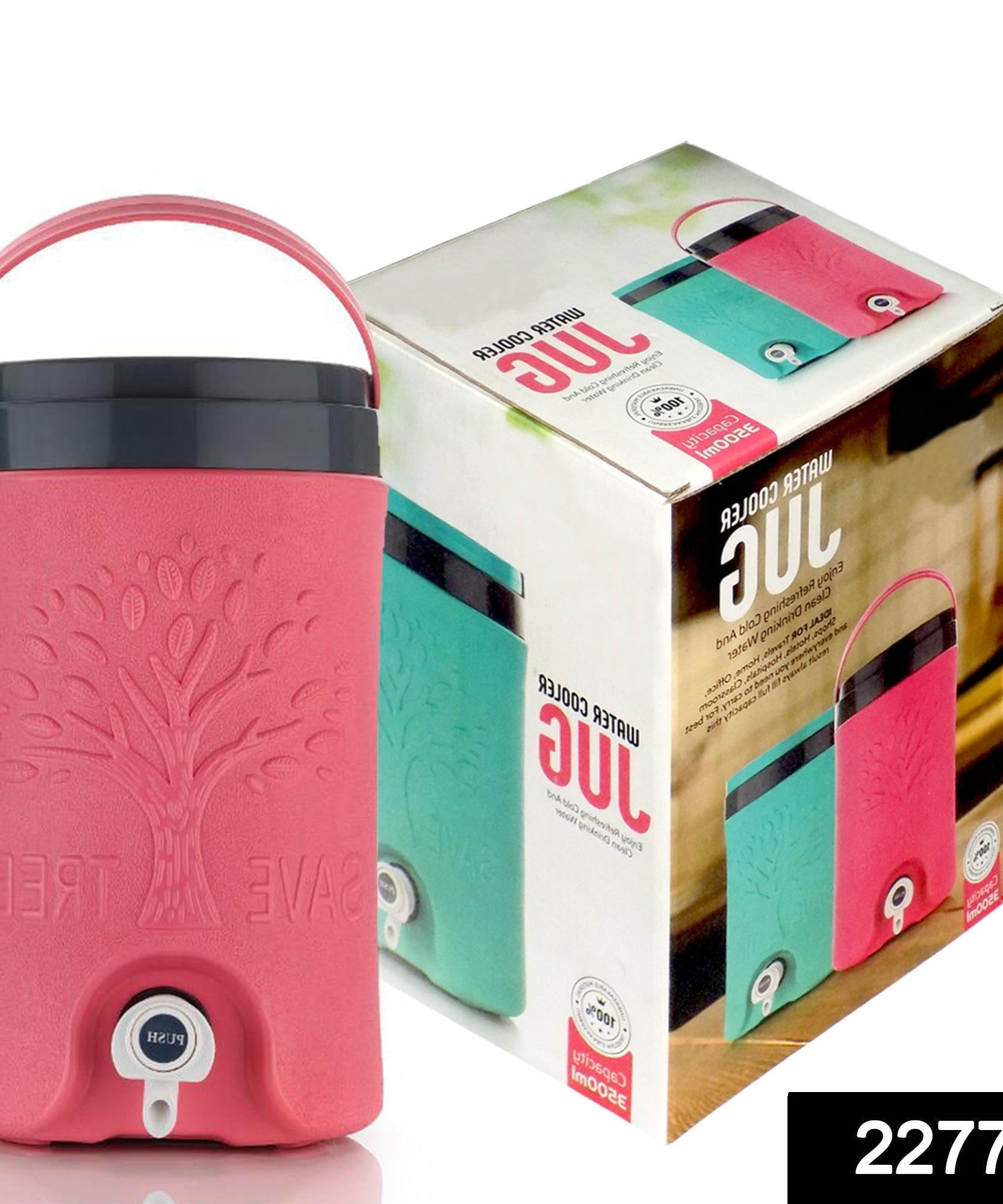 Sturdy plastic water jug with 3.5 L capacity in multicolour design.