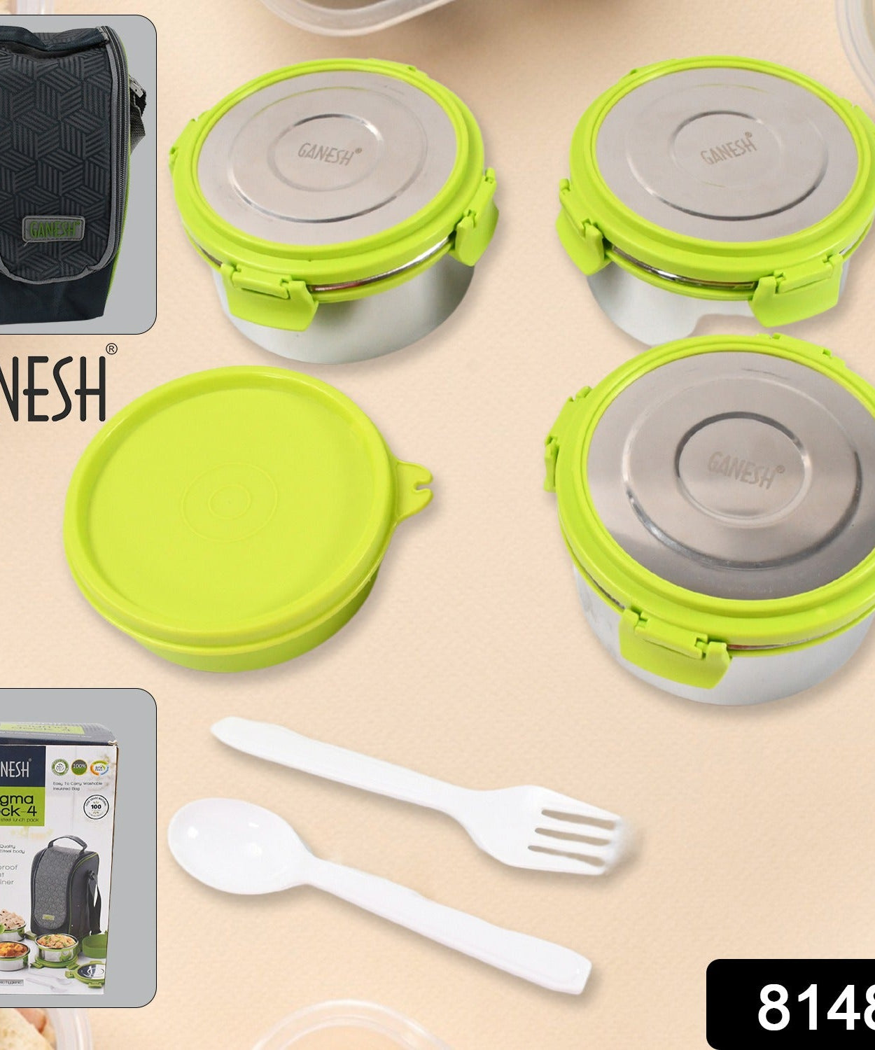 Stainless Steel Tiffin Lunch Box Container / Dabba with 4 Side Clip Lock Lid for Office & School Use/ Food Grade / Air Tight / Easy to Carry / Leak Proof