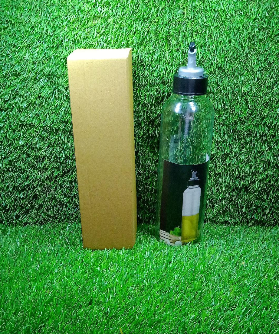 1-liter clear plastic oil dispenser with a drip-free spout, ideal for kitchen use.