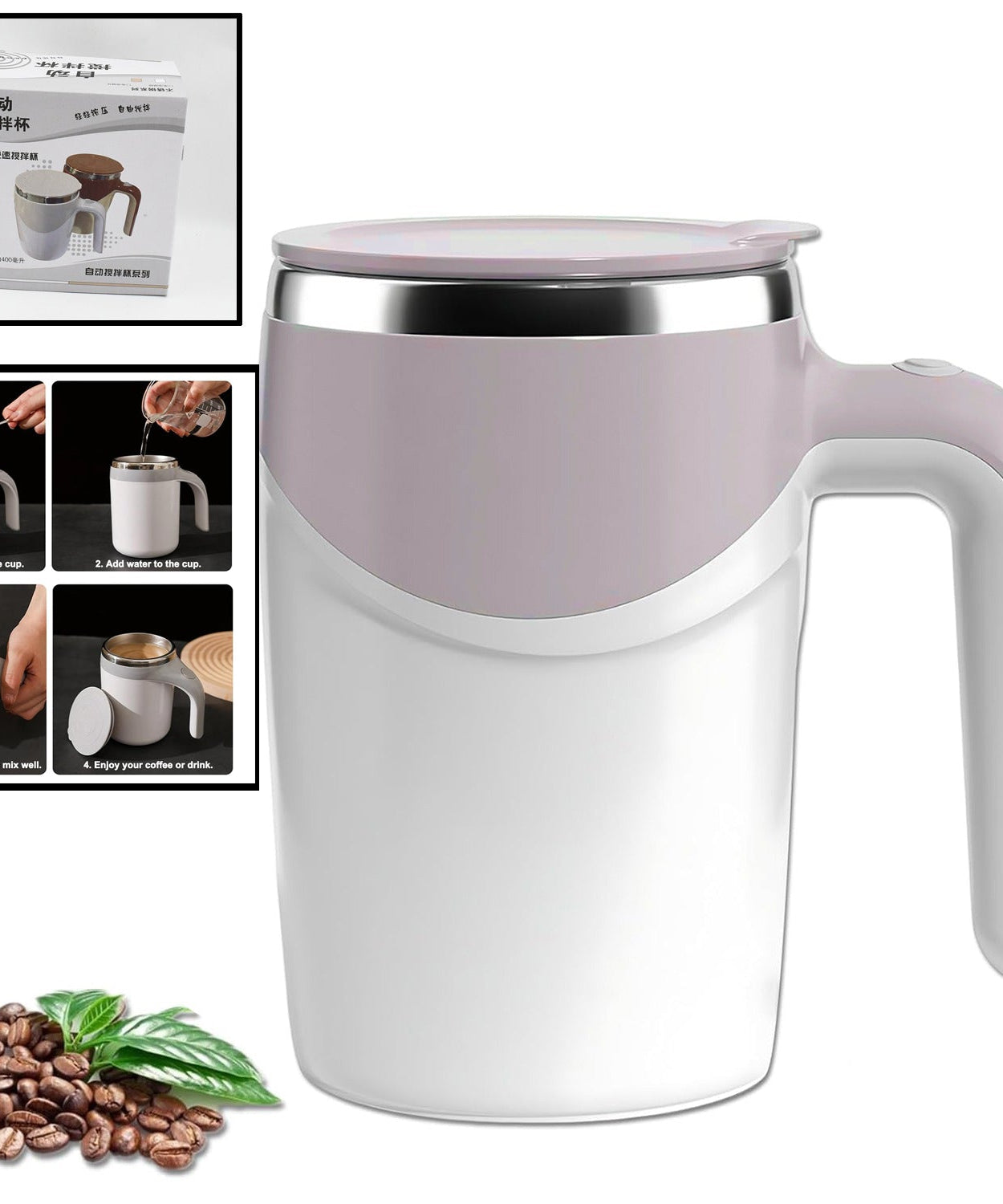 Stirring Coffee Mug | Magnetic Stirring Coffee Cup | Stainless Steel Mug for Milk | Travel Mixing Cup | Self Stirring Coffee Mug, Suitable for Coffee / Milk / Hot Chocolat | Battery Operated ( Battery Not Included)