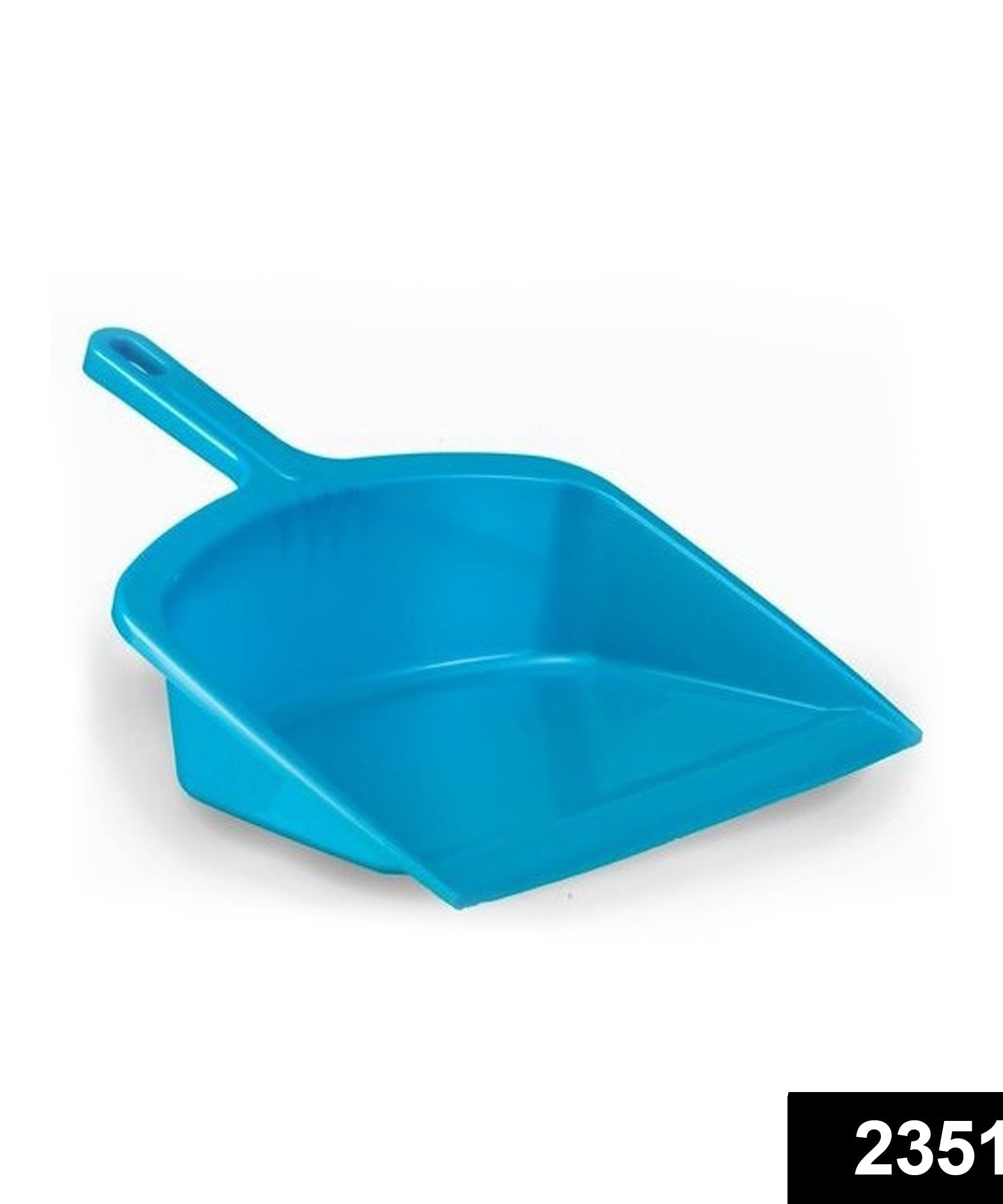 Durable plastic dustpan with handle, ideal for various surfaces.