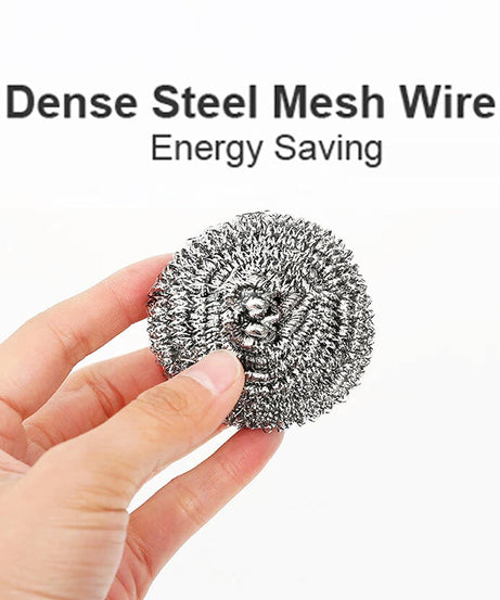 Pack of 12 round stainless steel scrubbers, effective for kitchen cleaning.