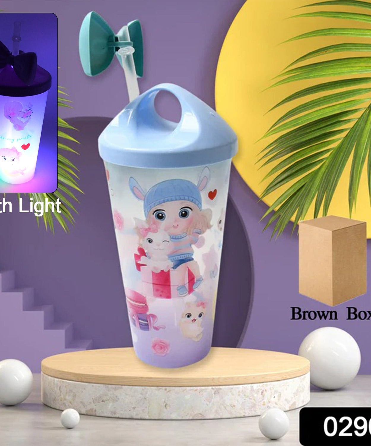 Unicorn Water Bottle with Straw & Lid for Kids (With Light)