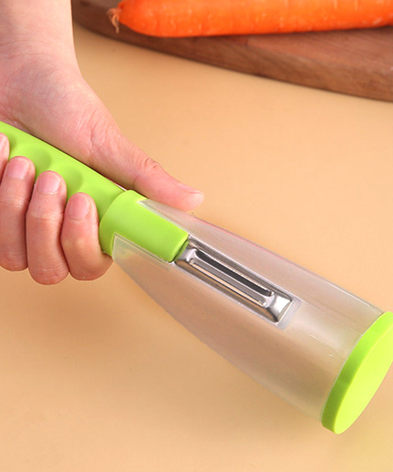Multifunctional vegetable and fruit peeler for kitchen tasks.