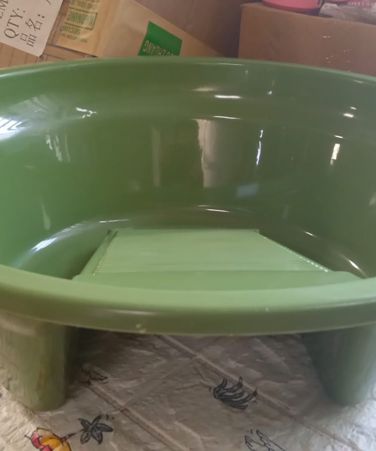 Washing tub with integrated container for practical use