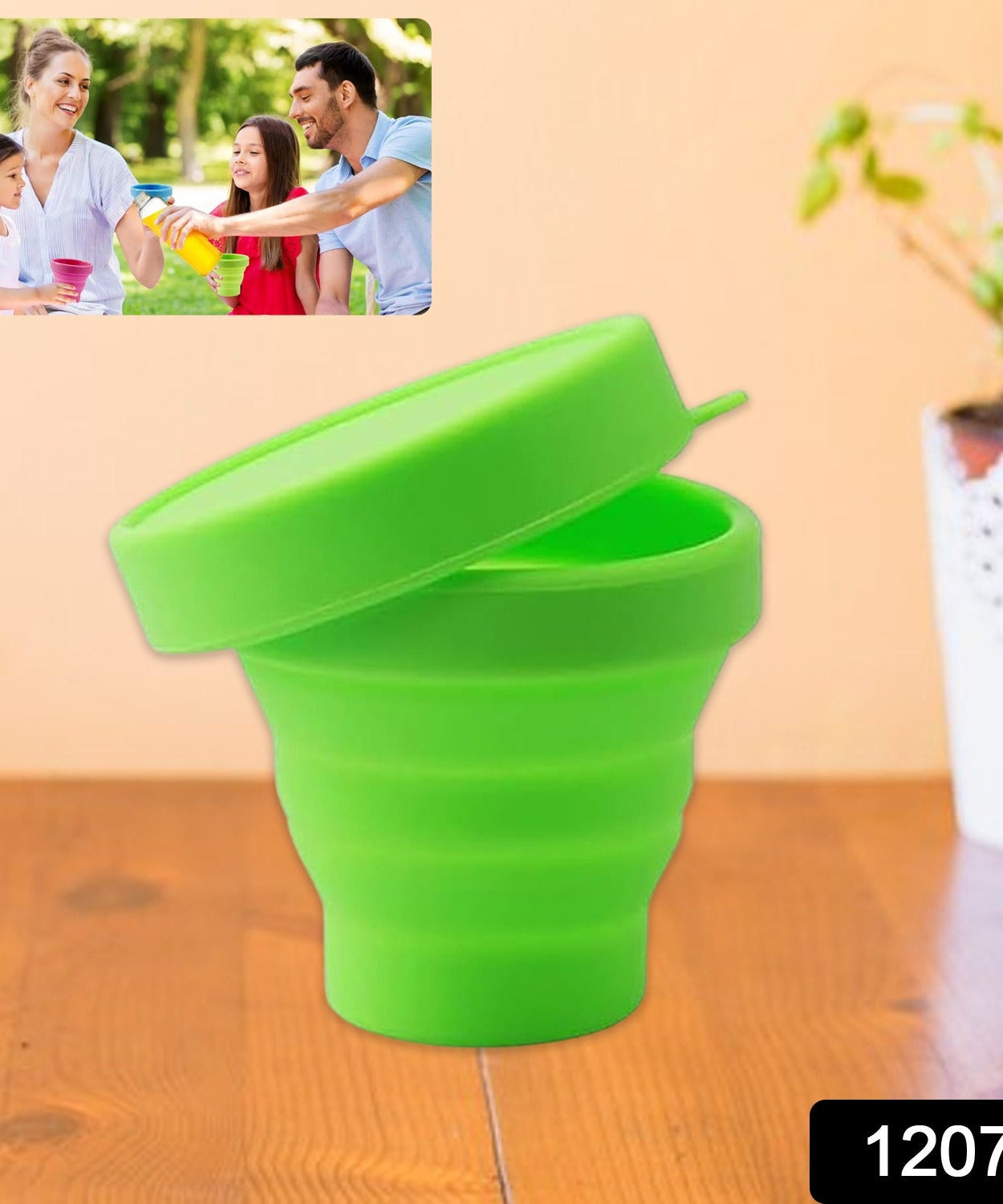 Round Silicone Foldable Glass / Cup, Foldable Travel Mug With Lid (1 Pc)
