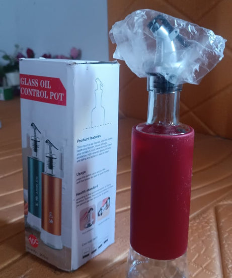 Glass Oil Dispenser with Plastic Covering, Oil and Vinegar Bottle (300 ml)