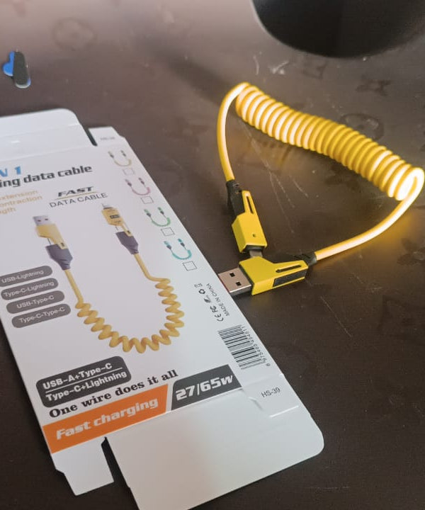 4 in 1 Spring Fast Charging Cable (1 Pc / 1.5 Mtr Long)