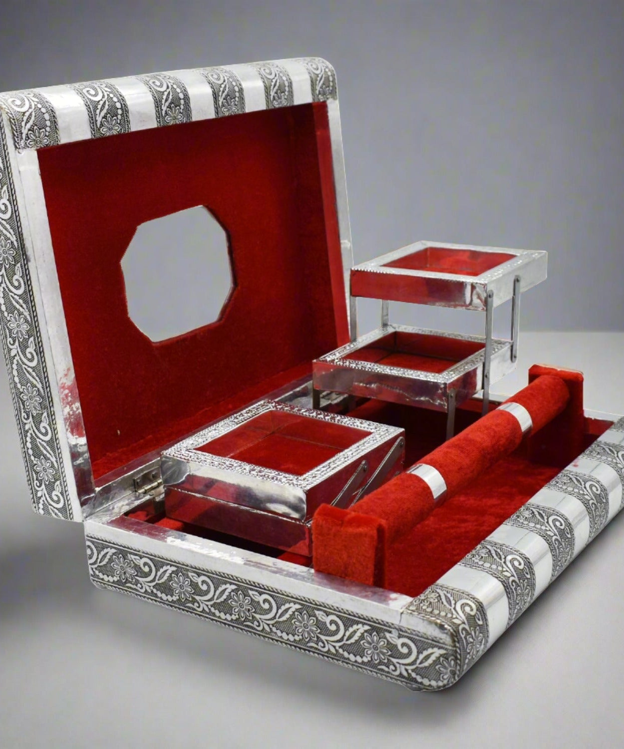 Elegant wooden jewelry organizer with sections for bangles and more