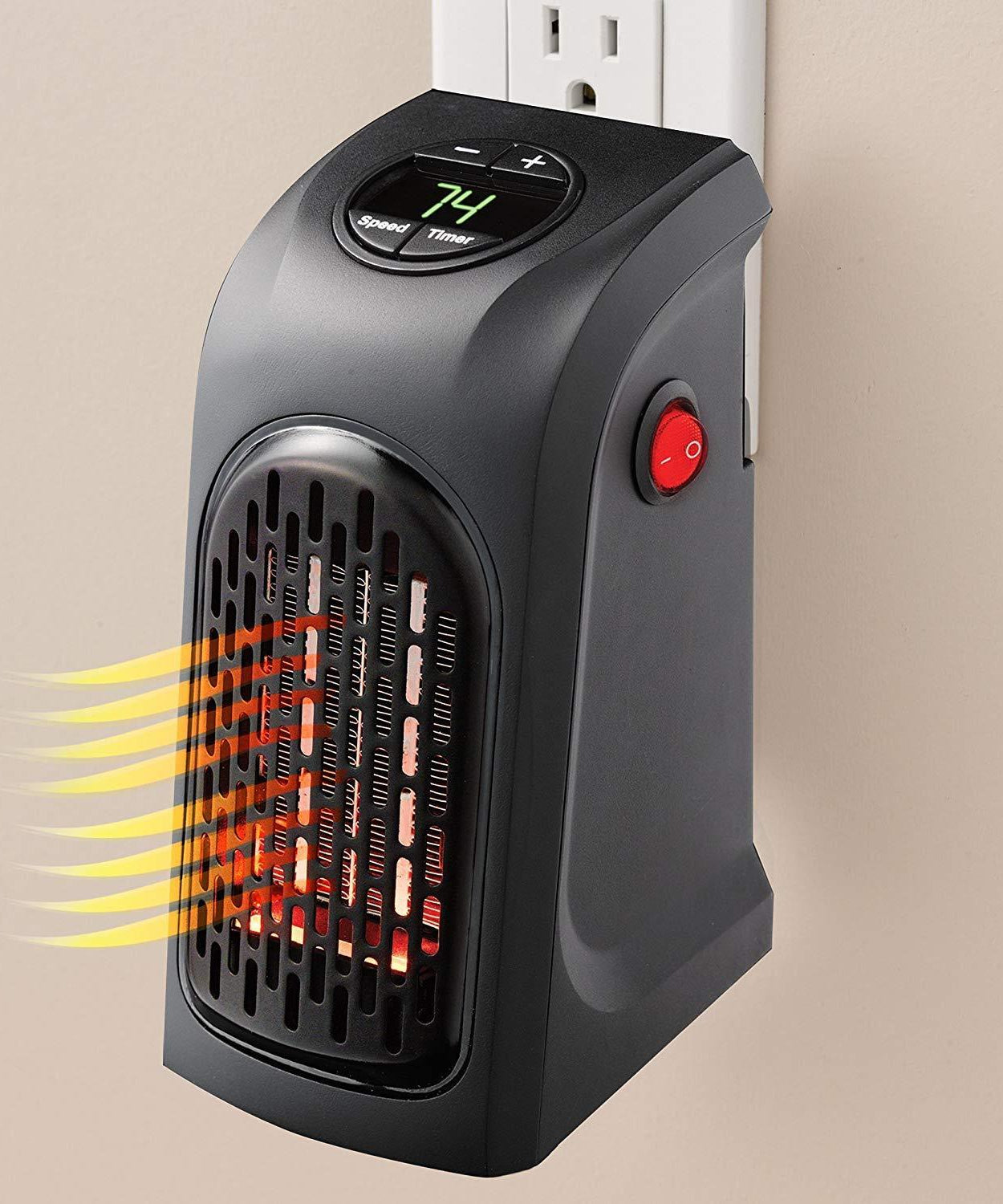 Compact 400W mini plug-in heater for quick room heating.
