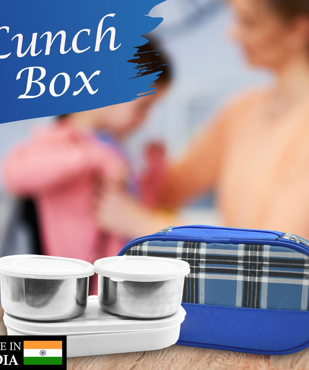 Various views of stainless steel lunch containers