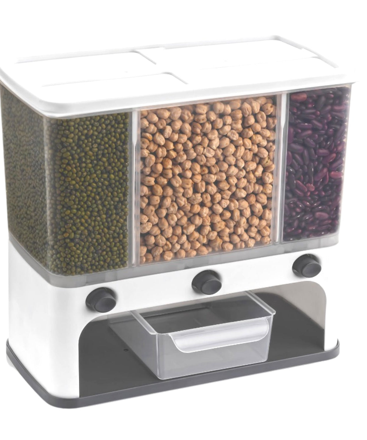 Cereal dispenser with push button and wall mount feature