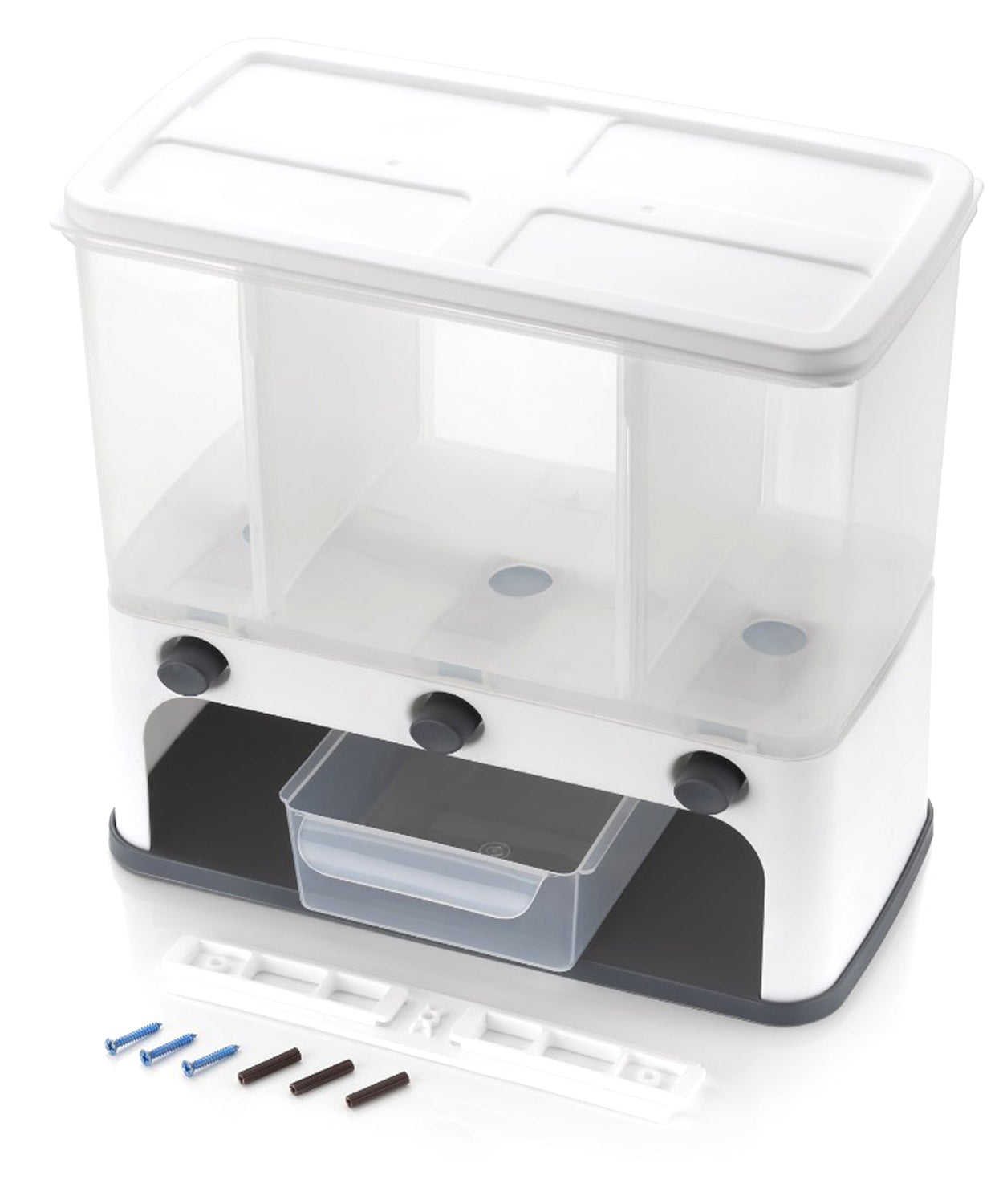 Cereal dispenser with three compartments and push button