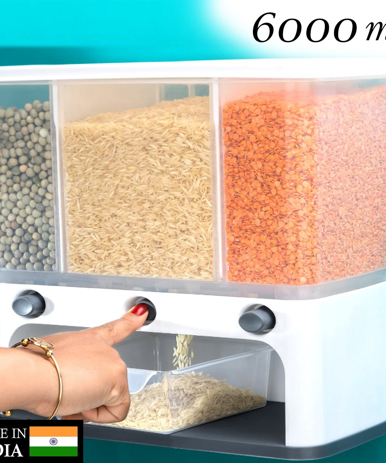 Various views of the cereal dispenser showing its features