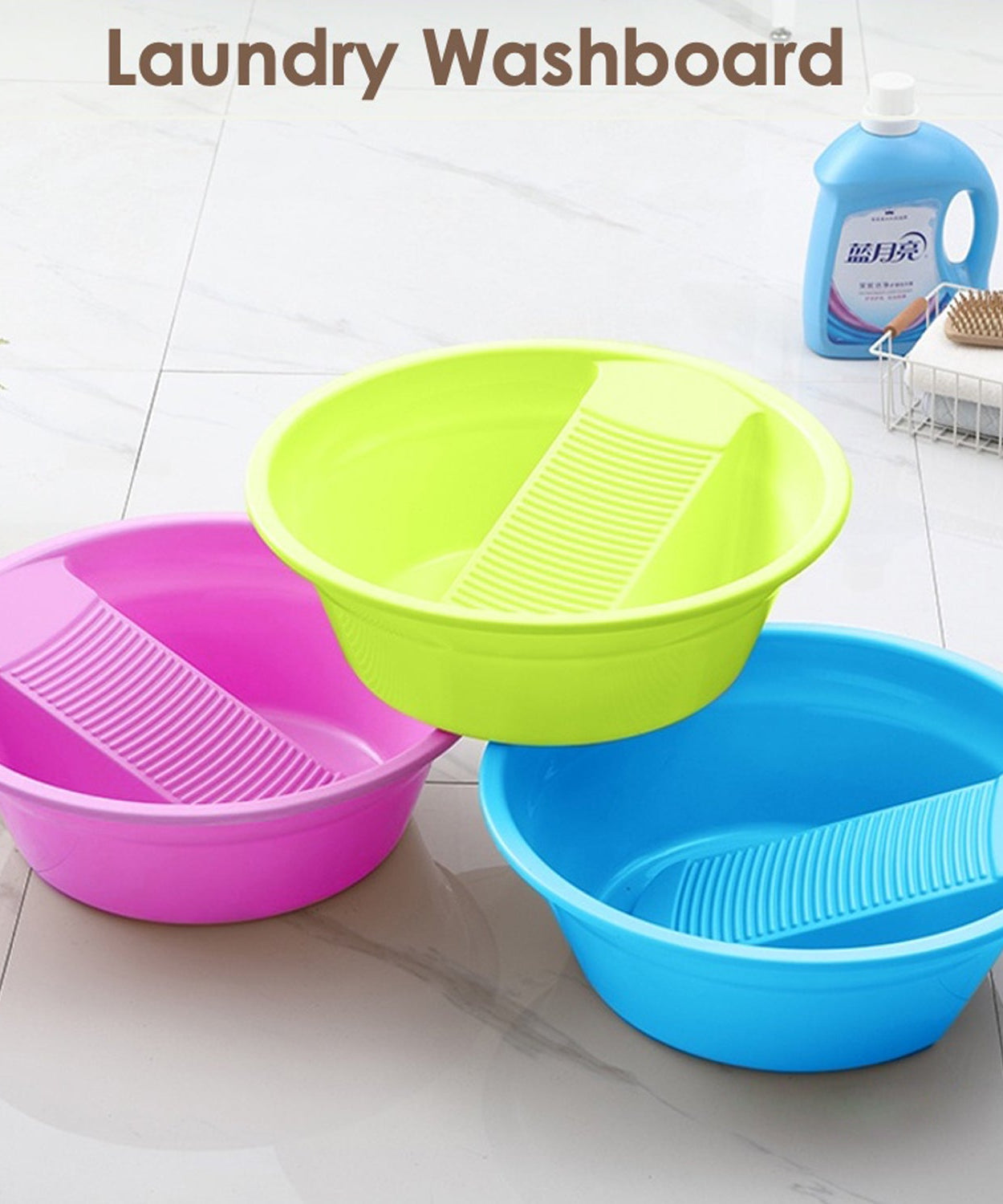 Plastic washing bucket with built-in container for laundry