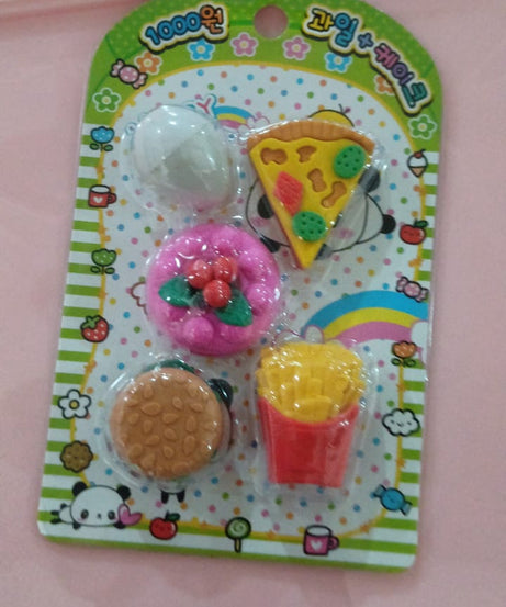 3D Food-Shaped Colorful Eraser Set – Cute Novelty Mini Erasers for Kids (5 Pc Set)