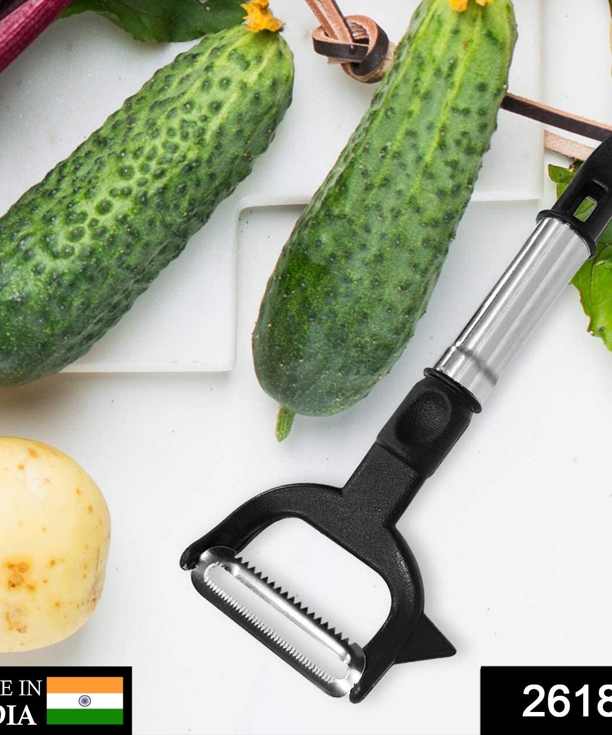 Peeler showing both julienne and blade