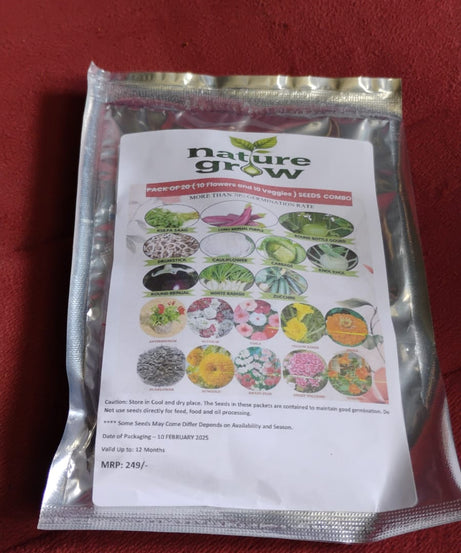 20 Varieties of Vegetable & Flower Seeds Combo (1 Pkt. / 20 Varieties)