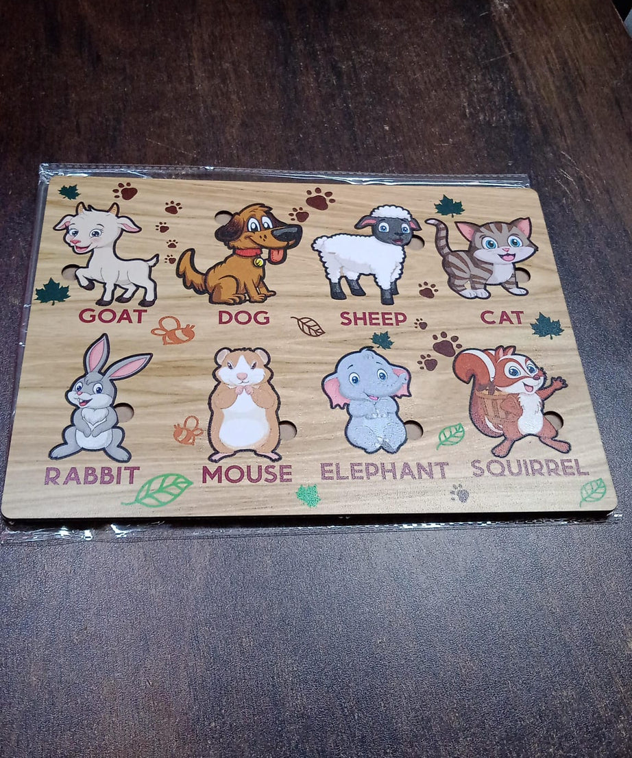 Wooden Animal Puzzle Learning Educational Board (1 Set / 28×20 Cm)