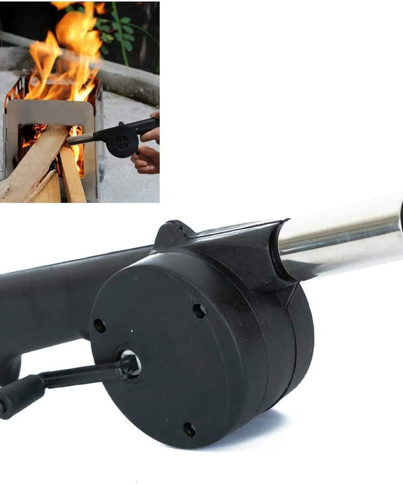 Manual air blower for barbecue and grill use.