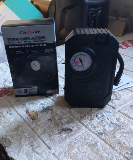 Tire Inflator Portable Air Compressor 12V Small Air Pump for Car Tires Bicycle Balloons, Cars, Bike, Bicycles and Other Inflatables with LED Light (12V)