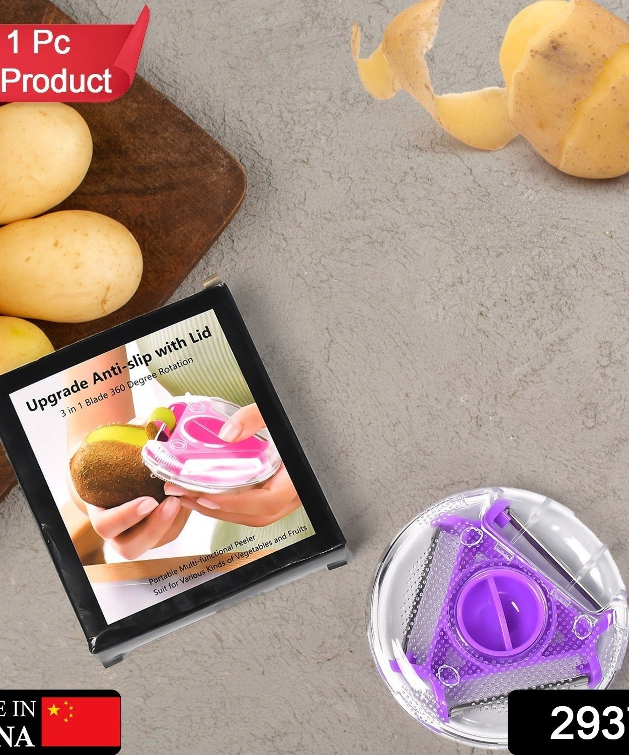 Round vegetable slicer with multiple functions, includes peeler and cutter