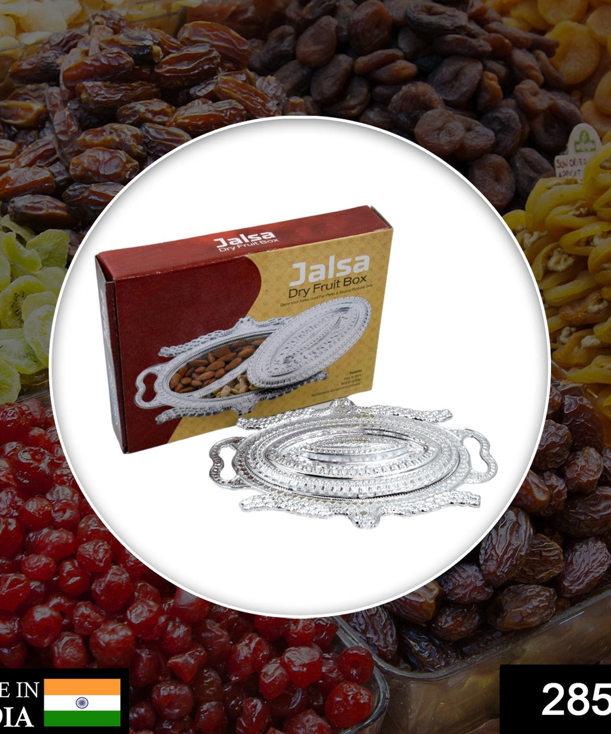 Elegant dry fruit serving tray with silver finish