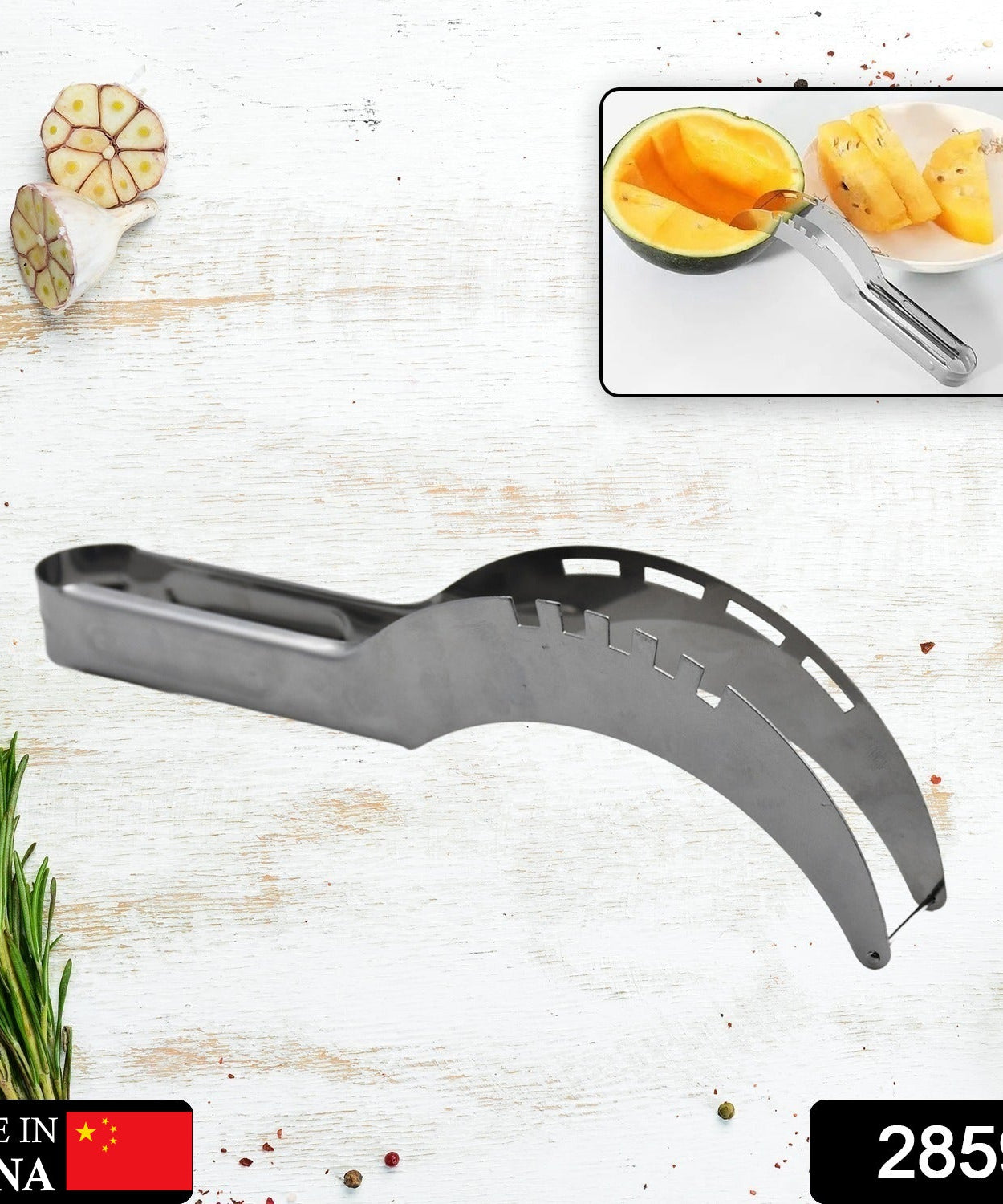 Efficient kitchen tool for slicing cantaloupe and watermelon.