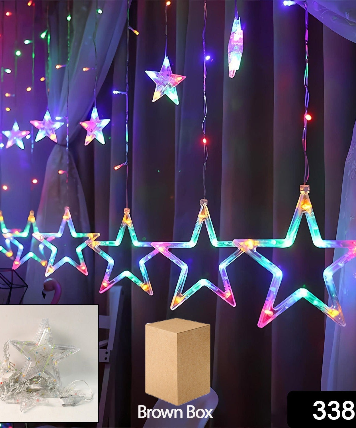 12 Stars LED Curtain String Lights with 8 Flashing Modes for Home Decoration, Diwali & Wedding LED Christmas Light Indoor and Outdoor Light ,Festival Decoration (Multicolor / With Box)