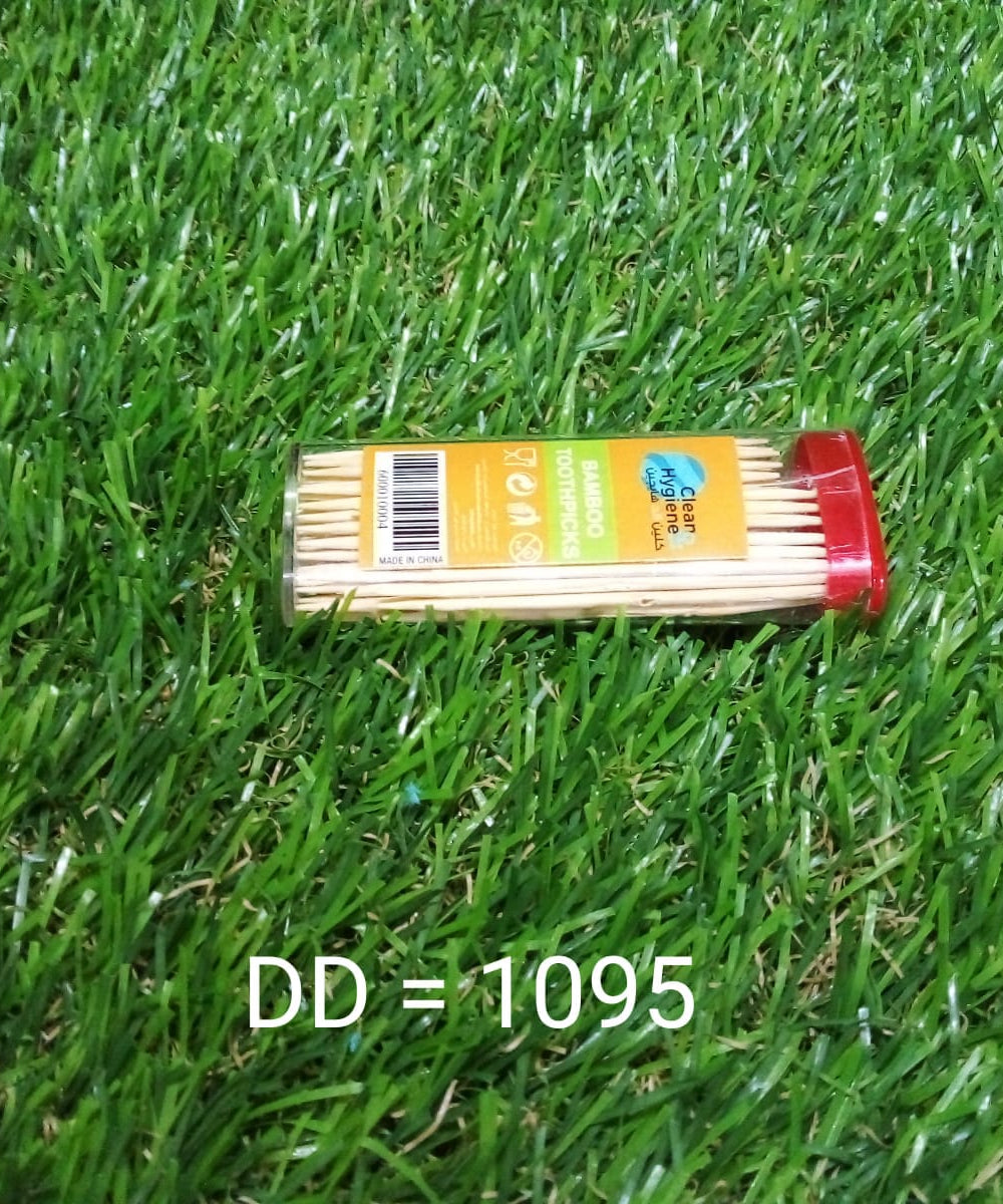 Hygienic bamboo toothpicks in a practical dispenser.