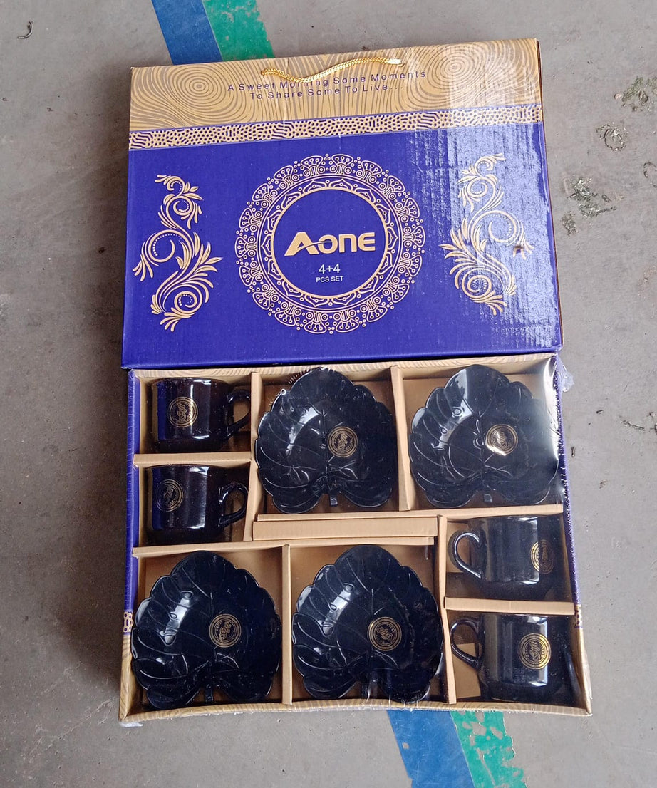 A One Ceramic Tea / cups / Mug Set With Leaf Shape Serving Bowl (8 Pcs set)