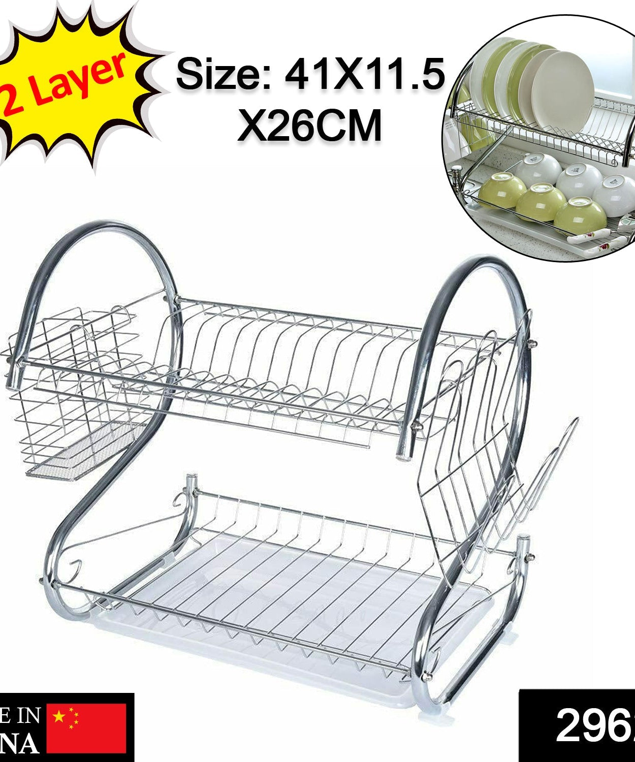 Kitchen dish rack with 2 layers, stainless steel for durable use