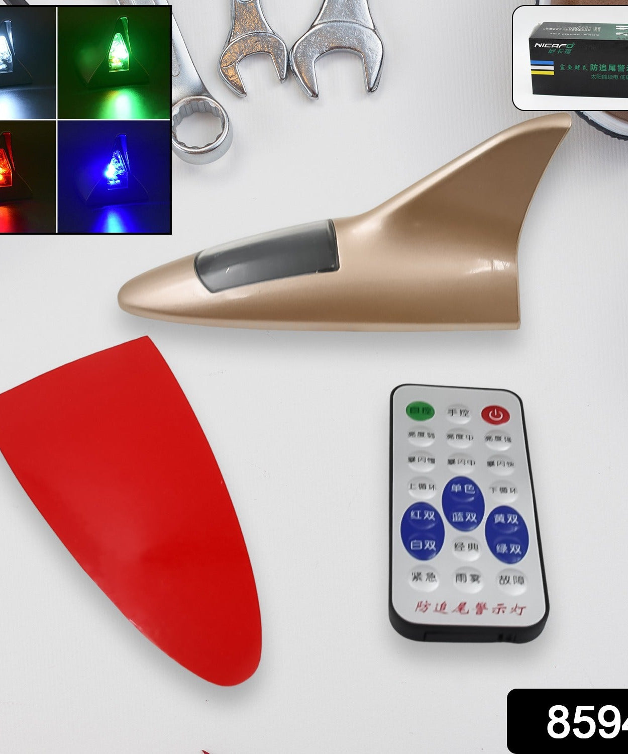 Shark Fin Light With Remote, LED Signal Antenna Solar Shark Fin Car Roof Light Sensor Decoration Flashing Lamps, Solar Powered Radio Signal for Car Lamp Accessories (1 Pc) 