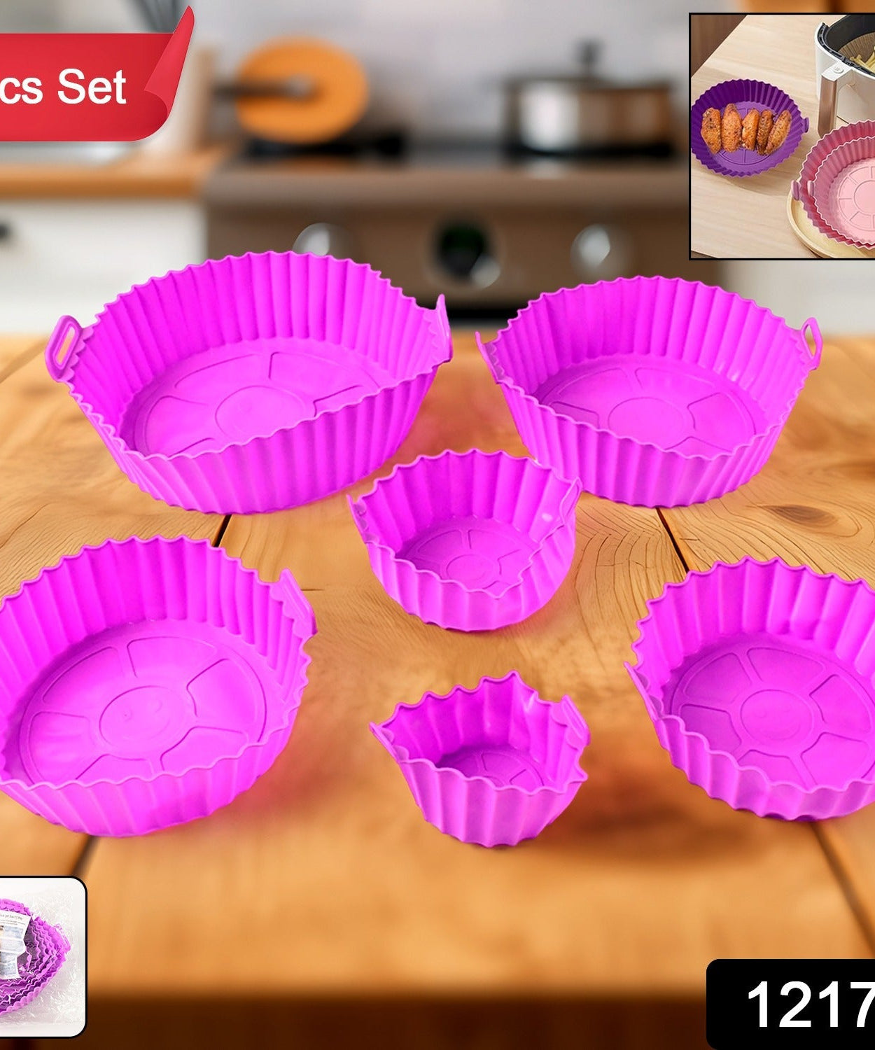 Air Fryer Reusable Silicone Pot with Handles (6 Pc set)