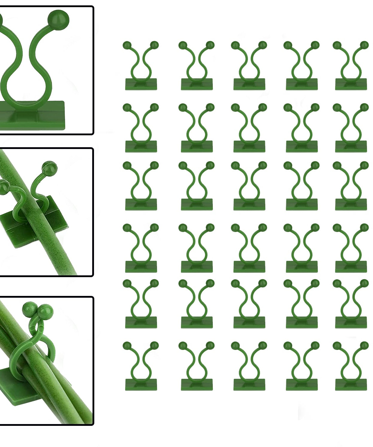 Set of 30 wall clips for plant climbing and poultry purposes.