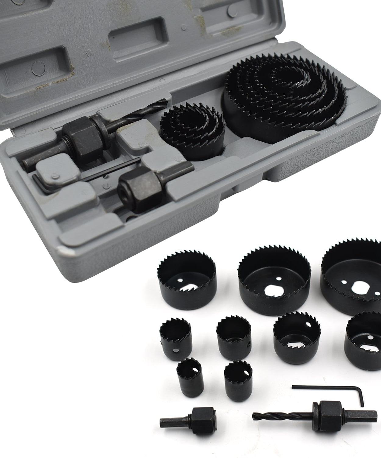 19-64mm hole saw kit with 12 different sizes.