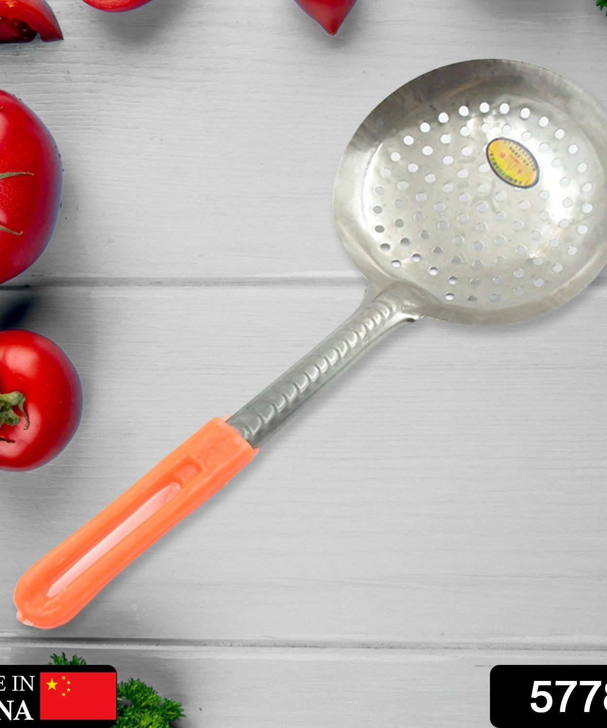 Colander Spoon, Non Slip Hand Polished Thickened Hot Pot Spoon for Kitchen for Restaurant, Stainless Steel Cooking Colander Skimmer Slotted Spoon Kitchen Strainer Ladle with Long Handle for Kitchen Cooking Baking (35 Cm)