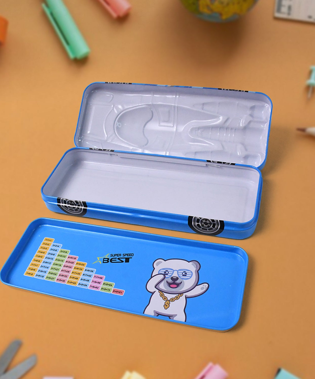 Car Shape Metal Compass Box, Pencil Case for Kids Stationery Compass Box