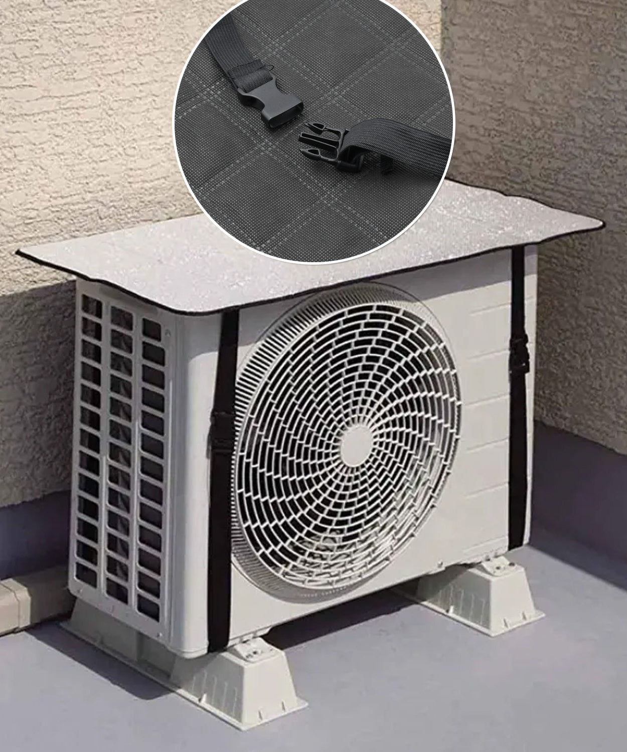 Protective cover for small outdoor air conditioner units, made from aluminum foil material.