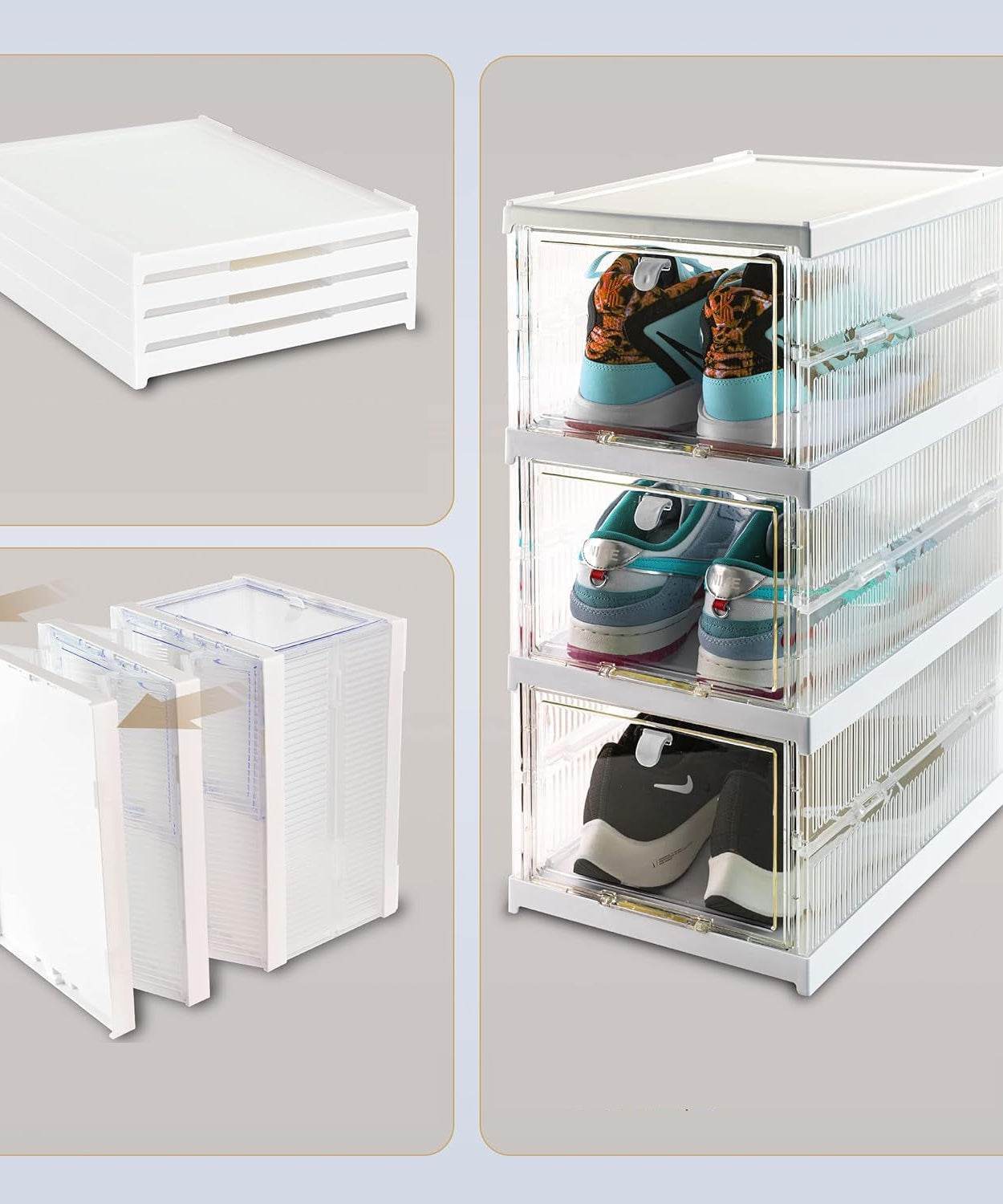 Stackable Multifunctional Storage, for Clothes Foldable Drawer Shelf Basket Utility Cart Rack Storage Organizer Cart for Kitchen, Pantry Closet, Bedroom, Bathroom, Laundry (3 Layer / 1 Pc)