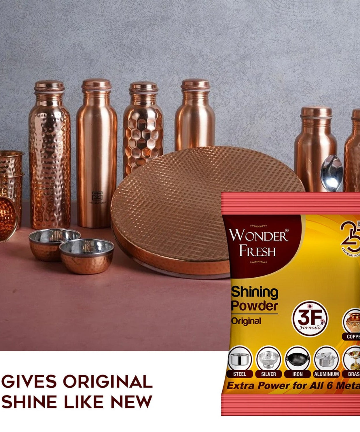 Shining Powder, Cleans and Polishes Copper, Brass, Silver, Aluminum, Iron, and Steel, Removes Tarnish and Oxidation (200 GM)