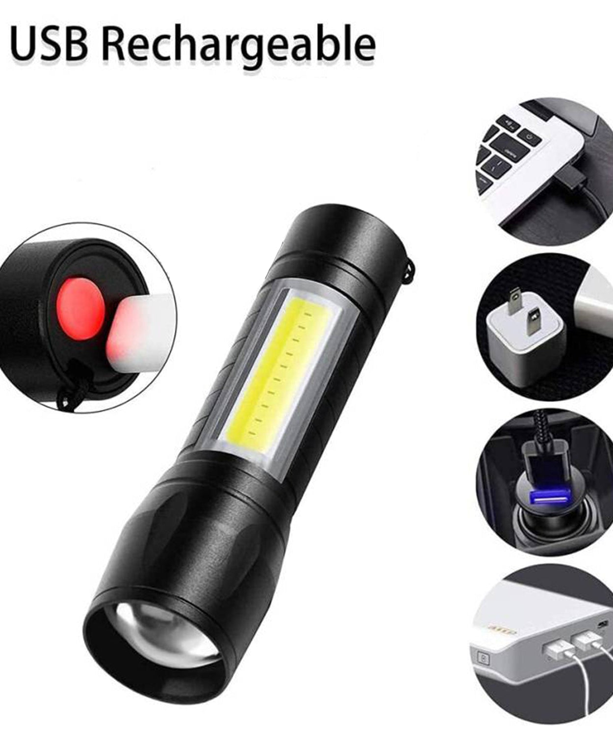 LED USB Rechargeable Mini Flashlight – Ultra-Bright Zoom & COB Side Lantern, Tactical Emergency Light