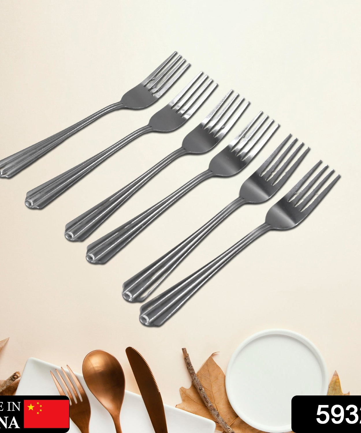 High-quality fork set of six, made from durable steel for various uses.