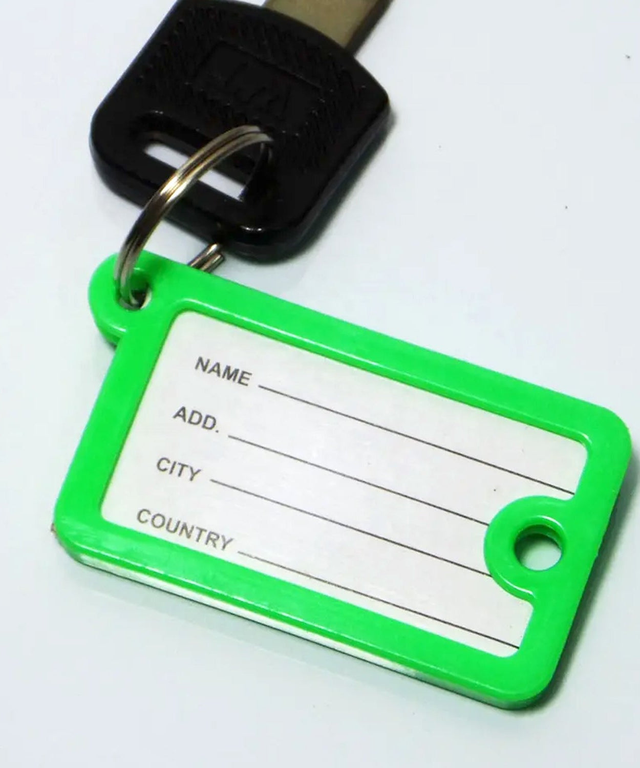 10 key tags with plastic rings, numbered, set includes backpack keychain.