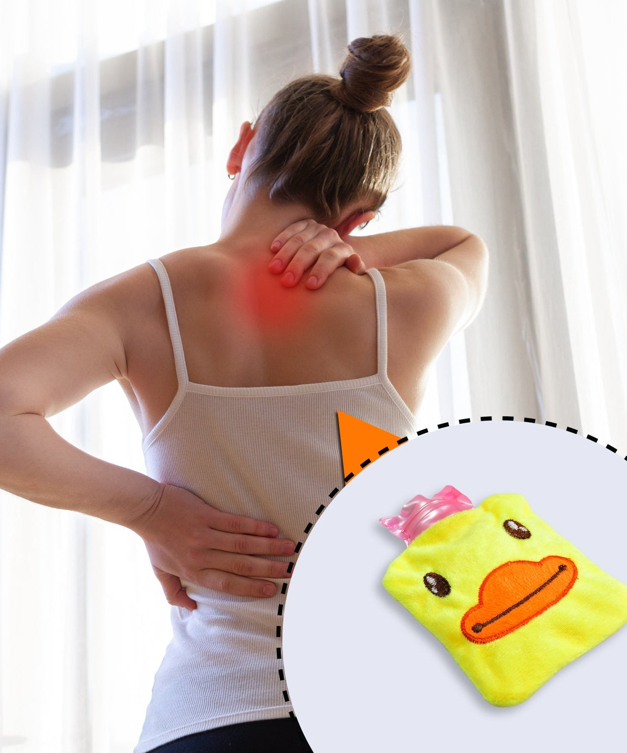 Yellow duck hot water bag with cover for hands, feet warming, and cramps